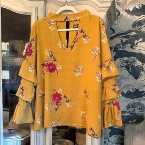 Marc Bouwer lined Asian Floral Ruffled Sleeve Blouse 1X